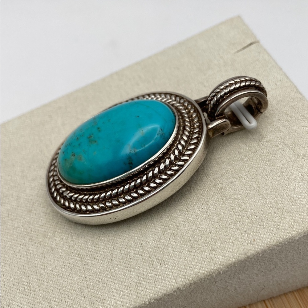 Vintage Whitney Kelly Sterling Silver 925 Large Oval Turquoise Pendant - Picture 2 of 8